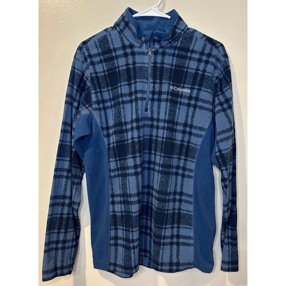 Columbia Men's Blue Plaid 3/4 Zip Fleece Pullover Size Small